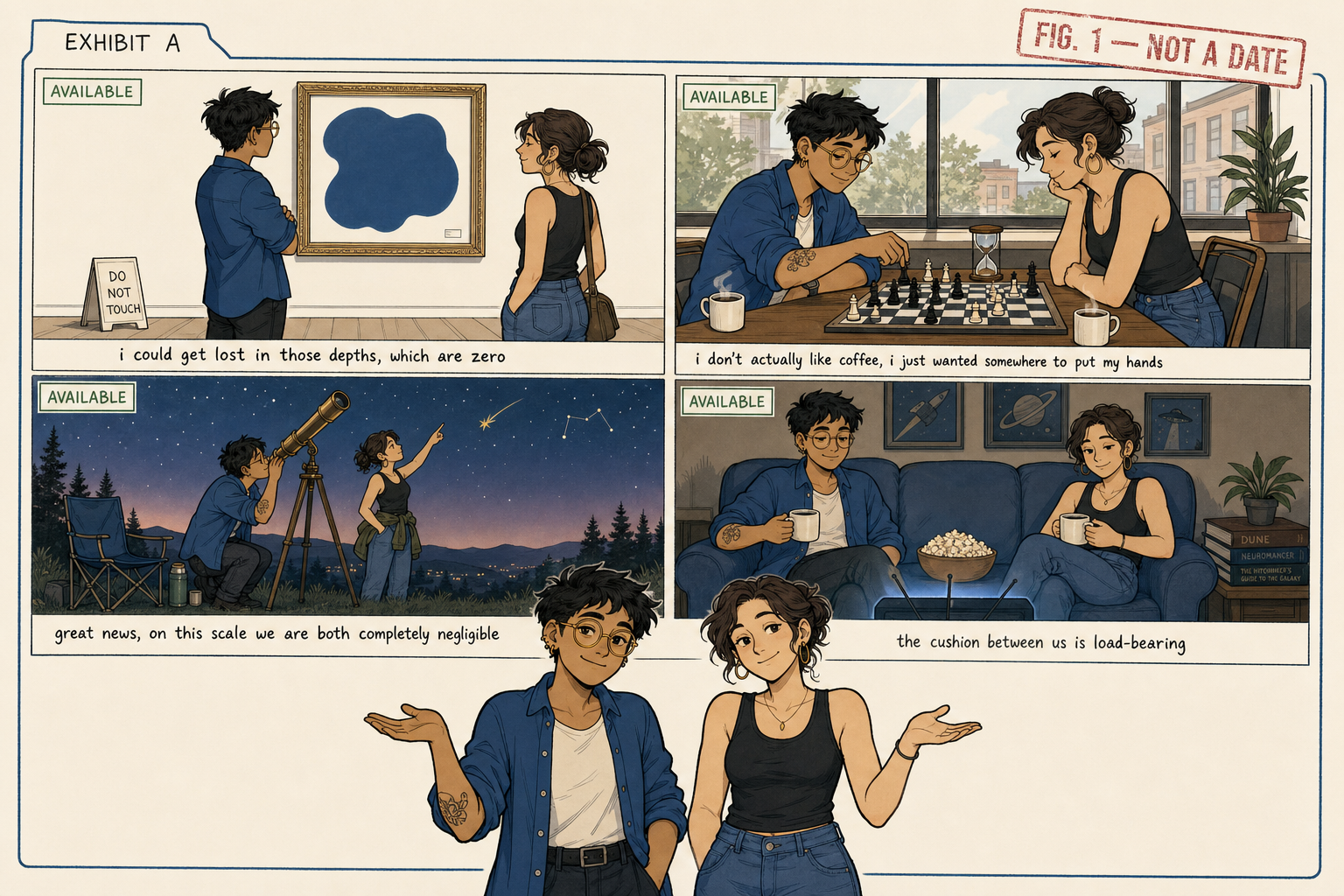 NotDate — two people keeping each other company, no pretext